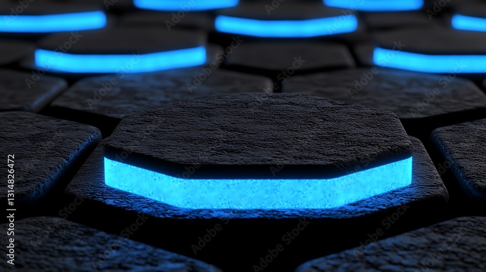 Poster dynamic hexagonal pattern with luminescent edges, tech aesthetic