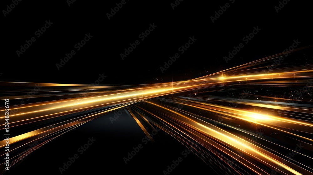 Poster abstract golden light trails on black background representing speed and motion with dynamic flow