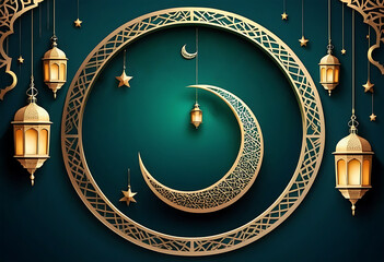Eid Mubarak Islamic greeting card background, premium banner background. abstract background moon design