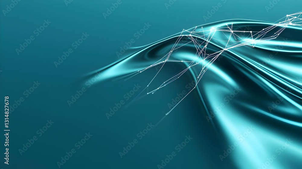 Poster abstract 3d render of flowing teal blue waves with smooth curves and dynamic lighting