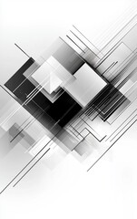 Abstract geometric composition with black and white lines, shapes, squares, wallpaper design, and minimalist copyspace