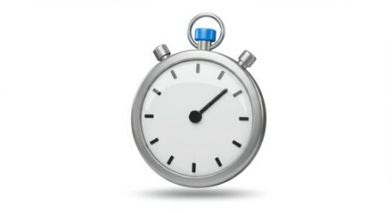 Classic stopwatch with a silver casing and a white face, isolated on a white background.