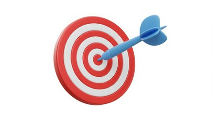 Bullseye! A blue dart hits the center of a red and white target.