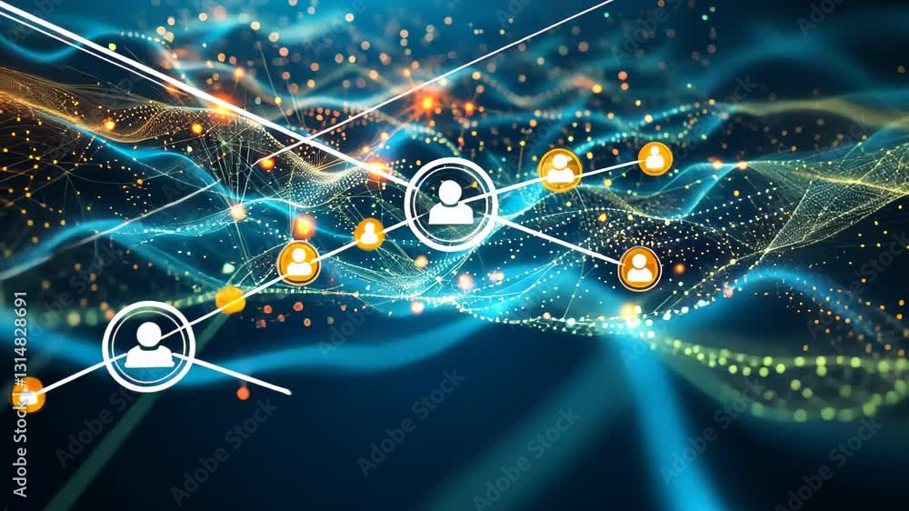 Poster a vibrant abstract depiction of interconnected data streams and glowing digital connections in a net