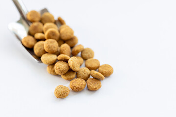 A scoop of dog food is shown in a pile