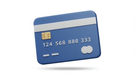 A 3D rendering of a blue credit card, ready for online shopping.