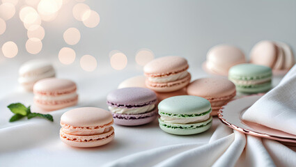 Obraz premium Elegant Pastel Macaron Tea Party – Vintage French Dessert, General AI