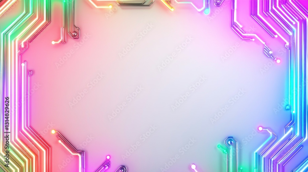 Aufkleber white background with neon circuit lines glowing in different colors with empty space for creative m