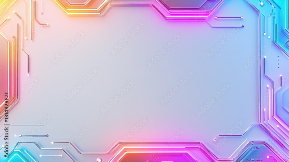 Aufkleber white background with neon circuit lines glowing in different colors with empty space for creative m