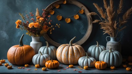 Decorative elements feature decorative pumpkins.
