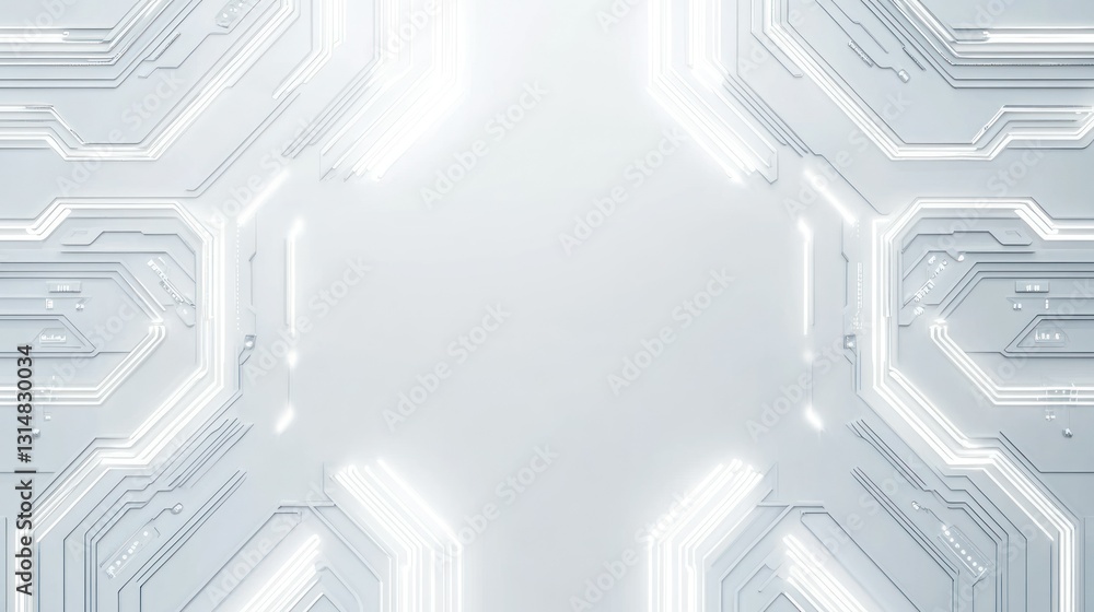 Poster white background with neon circuit lines glowing empty center for mockup design wallpaper ai generat