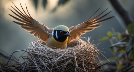 Southern Masked Weaver constructing an exquisite, finely crafted nest.