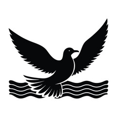 Seagull Gliding Over Water with Outstretched Wings Silhouette