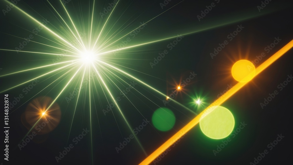 Poster lens flare glow light effect against a black backdrop. an image showcasing rays of light effects, ov