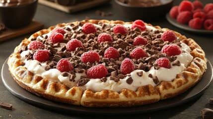 Chocolate Raspberry Waffle Pizza Dessert