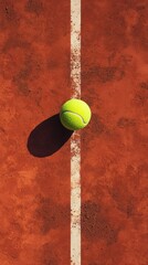 Tennis Ball Rests On Clay Court Line