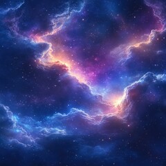 Fototapeta premium Ethereal cosmic nebula with vibrant hues of blue purple and gold creating a celestial dreamscape full of stars and glowing clouds
