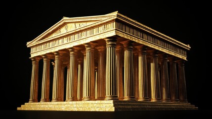 Fototapeta premium A golden classical temple stands against a dark background gracefully