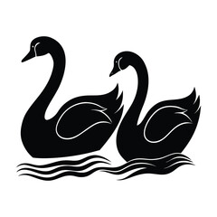 Swans Swimming Gracefully with Curved Necks Silhouette