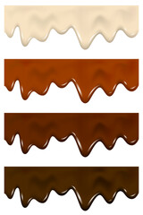 Dripping melted dark, milk, white chocolate texture.