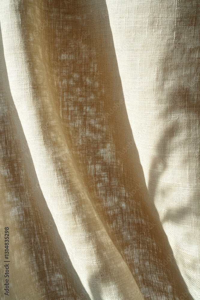 Poster natural linen fabric texture illuminated by sunlight creating soft shadows and a warm inviting atmos