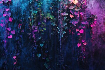 Fototapeta premium A surreal wall of cascading vines, each glowing in a different neon hue