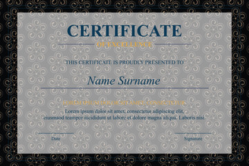 Elegant Certificate of Excellence, Floral Pattern Background, Award Document
