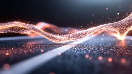 Abstract glowing light on dark road surface