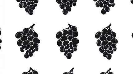 Fototapeta premium Black grapes pattern on white background. Possible use food graphic design