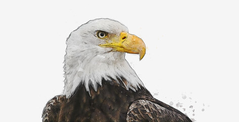 American bald eagle with white background