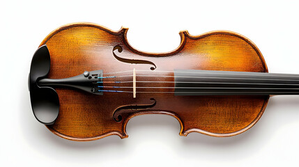 Fototapeta premium High Angle View Of A Brown Violin On A White Background Showcasing The Details Of The Instrument