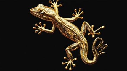 Naklejka premium A detailed rendering of a golden lizard on a black background