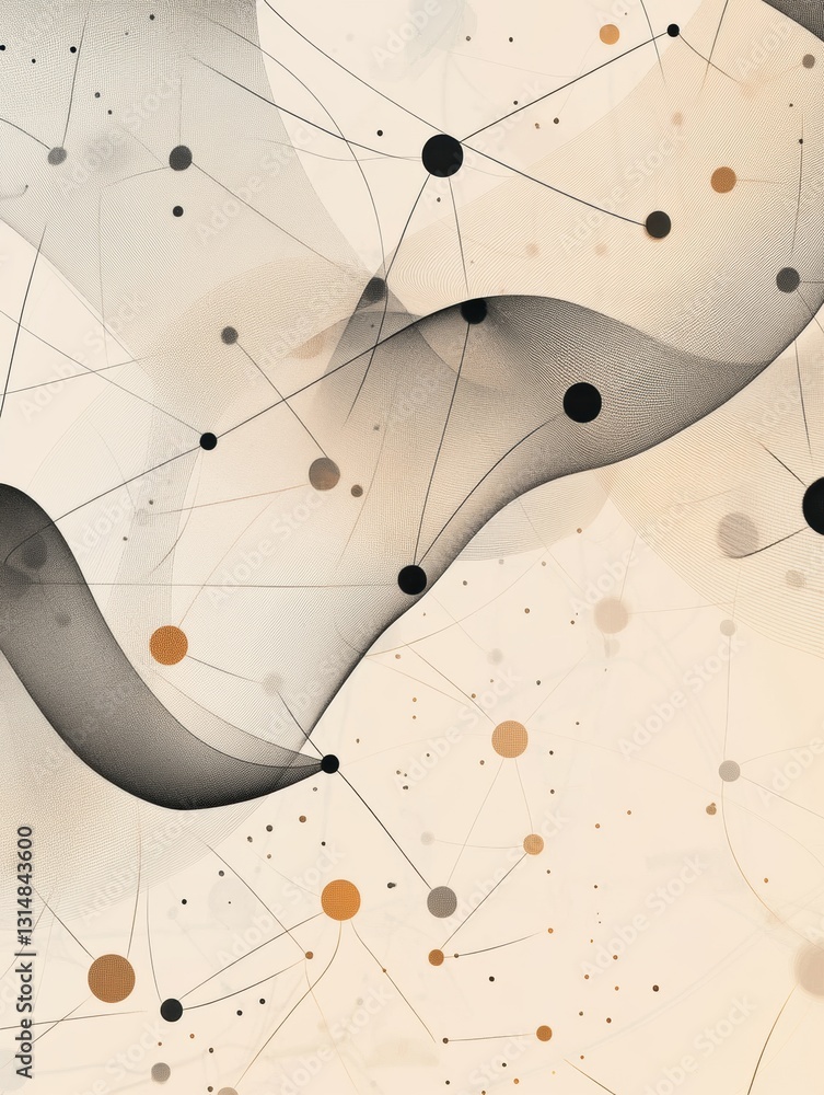 Poster Abstract shapes and lines creating a network of connections on a light background with space for text below