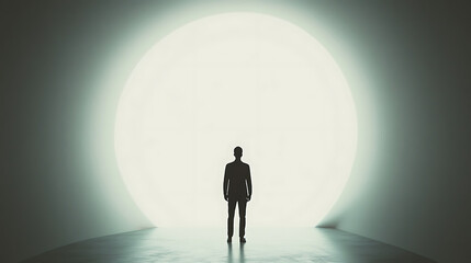 Obraz premium A man stands in front of a large, empty space