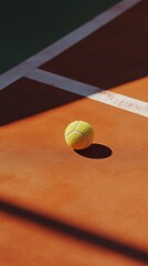 Tennis Ball Rests on Clay Court in Sunlight