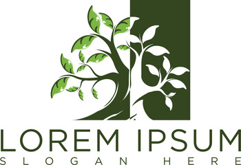 Minimalist dark green tree logo symbolizing growth, sustainability and nature. Modern vector design with clean lines, suitable for eco-friendly businesses, agriculture, conservation organizations.