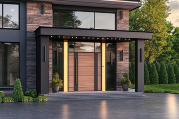 Simple, elegant architecture features a 2025 inspired door.
