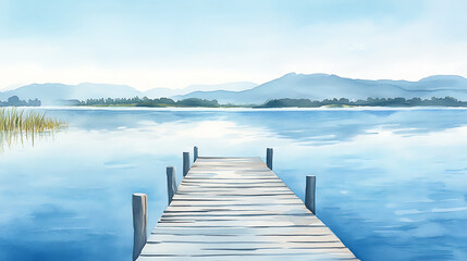 A wooden pier is in front of a body of water