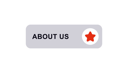 a button with clear about us text and a red star graphic on a light gray design concept.