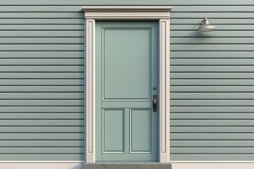 Fototapeta premium 2025 trend color door, framed by stylish simple facade at elegant entry.