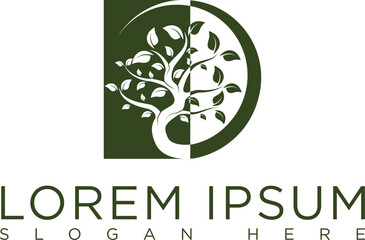 Minimalist dark green tree logo symbolizing growth, sustainability and nature. Modern vector design with clean lines, suitable for eco-friendly businesses, agriculture, conservation organizations.