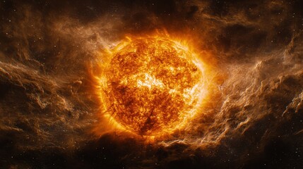 Obraz premium Cosmic Sun's Fiery Embrace