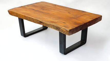 A wooden coffee table with black legs