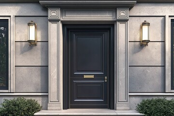 Sophisticated 2025 door enhances simple yet elegant home facade.