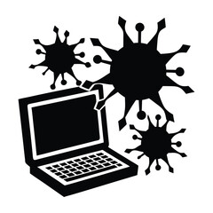 Computer Virus Attacking a Digital System Silhouette in Flat Vector