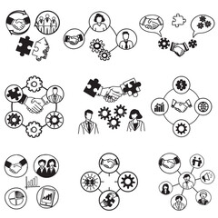 Successful business collaboration thin line icon set vector illustration