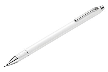 A white pen with a silver clip isolated on transparent background