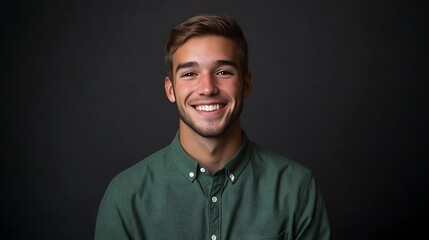 Smiling young man in a green shirt