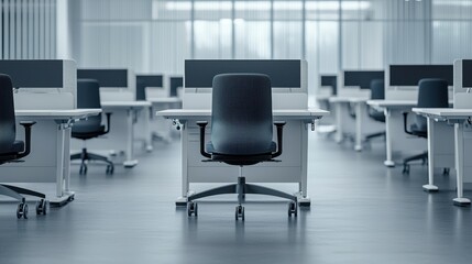 Modern Office Environment Featuring Empty Workstations for Collaborative Corporate Teamwork