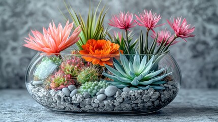 Decorative Succulents in Glass Bowl